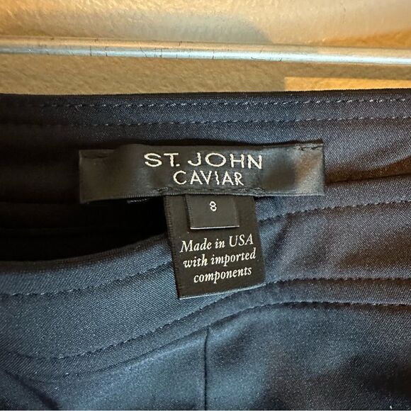 ST JOHN Alexa Milano Knit Slim Leg Ankle Slit Pants Sz 6 Caviar Black - Picture 6 of 11